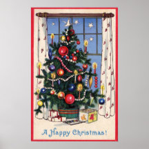A Vintage Happy Christmas Poster Print
