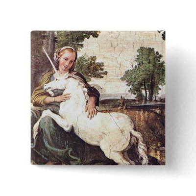 A Virgin with a Unicorn by Domenico Zampieri Button by ArtisticFootprints