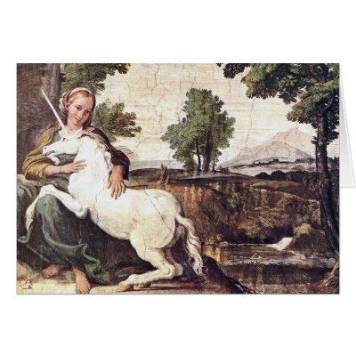 A Virgin with a Unicorn by Domenico Zampieri Cards by ArtisticFootprints