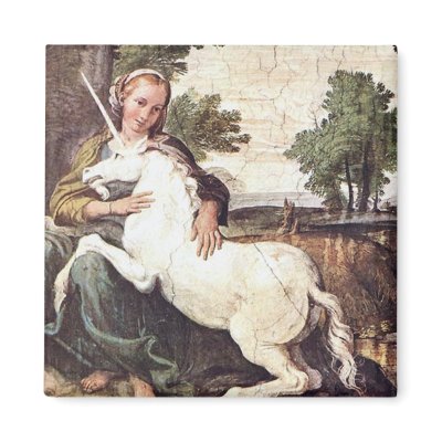 A Virgin with a Unicorn by Domenico Zampieri Refrigerator Magnet by ArtisticFootprints