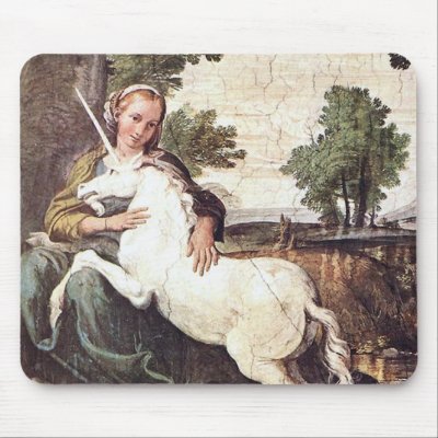 A Virgin with a Unicorn by Domenico Zampieri Mouse Pad by ArtisticFootprints