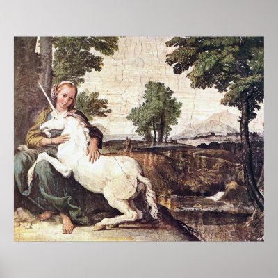 A Virgin with a Unicorn by Domenico Zampieri Print by ArtisticFootprints