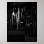 a wall of wine posters