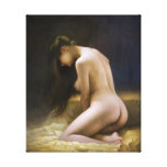 A woman sitting on a golden bed Wrapped Canvas Gallery Wrapped Canvas