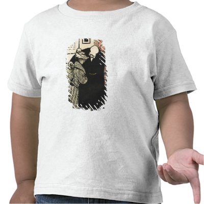 A worthy man ushers a young woman into his t-shirt by bridgemanart