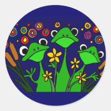 AA- Funny Frog Folk Art Design Round Stickers