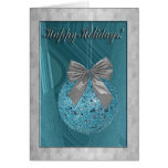 aAqua Ornament with Silver Bow, Happy Holidays Greeting Card