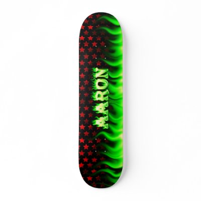 Aaron skateboard green fire and flames design. by skatersollie