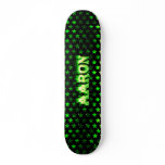 Aaron skateboard green fire and flames design.