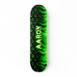 Aaron skateboard green fire and flames design.