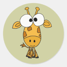 AB- Funny Giraffe Cartoon Round Stickers