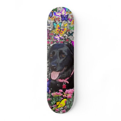 Abby in Butterflies – Black Lab in Butterflies Skate Board Deck by DianeClancyAnimals