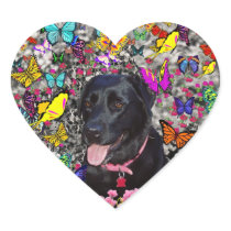 Abby in Butterflies – Black Lab in Butterflies Heart Sticker