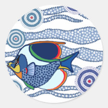 Aboriginal Dot Art Fish-01 Round Sticker