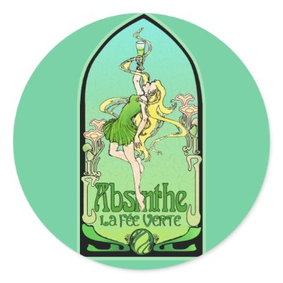Absinthe Art Nouveau Round Sticker by opheliasart