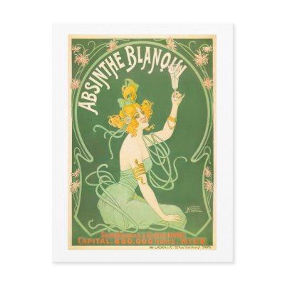 Absinthe Blanoui Vintage Absinthe Poster Art Post Card by vintagetreasurechest