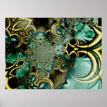 Abstract Art Poster Metal Gold Teal Glass 2