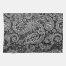Abstract Black and Grey Floral Pattern Kitchen Towels