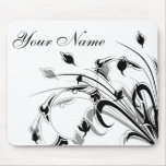 Abstract Black and White Flowers Mouse Pad