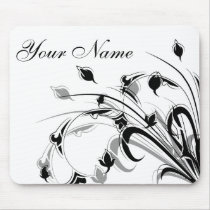Abstract Black and White Flowers Mousemat