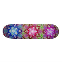 ABSTRACT BLUE PINK PURPLE STARS SKATEBOARD