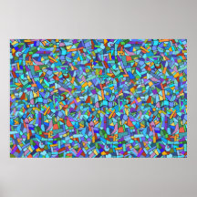 Abstract Colourful Blue Mosaic Pattern Print