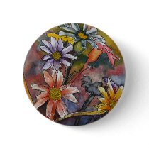 abstract daisy flowers watercolor painting art pinback button