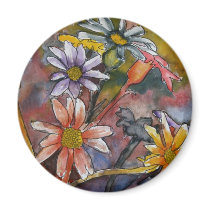 abstract daisy flowers watercolor painting art magnets