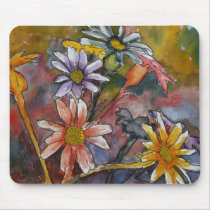 abstract daisy flowers watercolor painting art mousepad