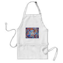 Abstract design with blue swallows with red accent aprons