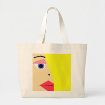 Abstract Female Cartoon Face Tote Bags