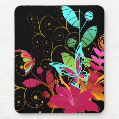 Abstract Floral and Butterflies Mousepad by stationeryshop