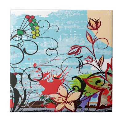 Abstract Floral Grunge Ceramic Tile by stationeryshop