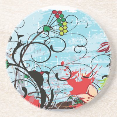 Abstract Floral Grunge Coasters by stationeryshop
