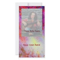 ABSTRACT GOLD SWIRLS , soft yellow pink purple red Customised Photo Card