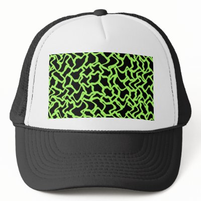 Abstract Graphic Pattern Black and Lime Green. Mesh Hat by Graphics_By_Metarla