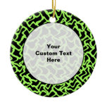 Abstract Graphic Pattern Black and Lime Green. Christmas Tree Ornament