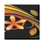 Abstract Green and Orange Flowers on Black Refrigerator Magnets