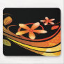 Abstract Green and Orange Flowers on Black Mouse Pad