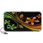 Abstract Green and Orange Flowers on Black Notebook Speaker