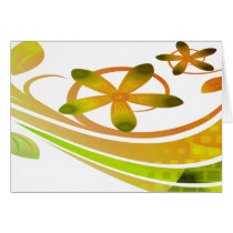 Abstract Green and Orange Flowers on White Greeting Card