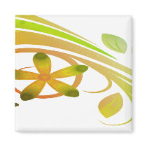 Abstract Green and Orange Flowers on White Magnet