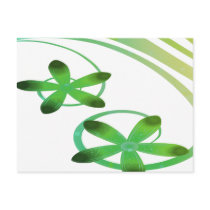 Abstract Green and Orange Flowers on White Post Cards