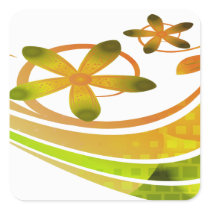 Abstract Green and Orange Flowers on White Stickers