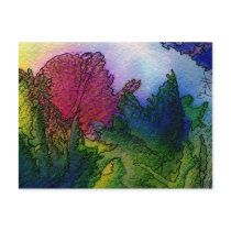Abstract Landscape in Watercolors - Foggy Sunrise Postcard