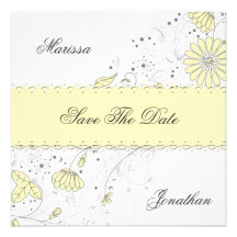 Abstract Pale Yellow Grey Flowers Save The Date Custom Announcement