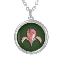 Abstract Pink Fleur de Lis Pendant Necklace