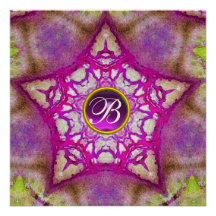 ABSTRACT PINK STAR  PURPLE AMETHYST MONOGRAM CUSTOM ANNOUNCEMENT