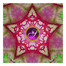 ABSTRACT PINK STAR  PURPLE AMETHYST MONOGRAM PERSONALISED INVITATION