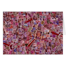 Abstract Postage stamps and magnifiers Card